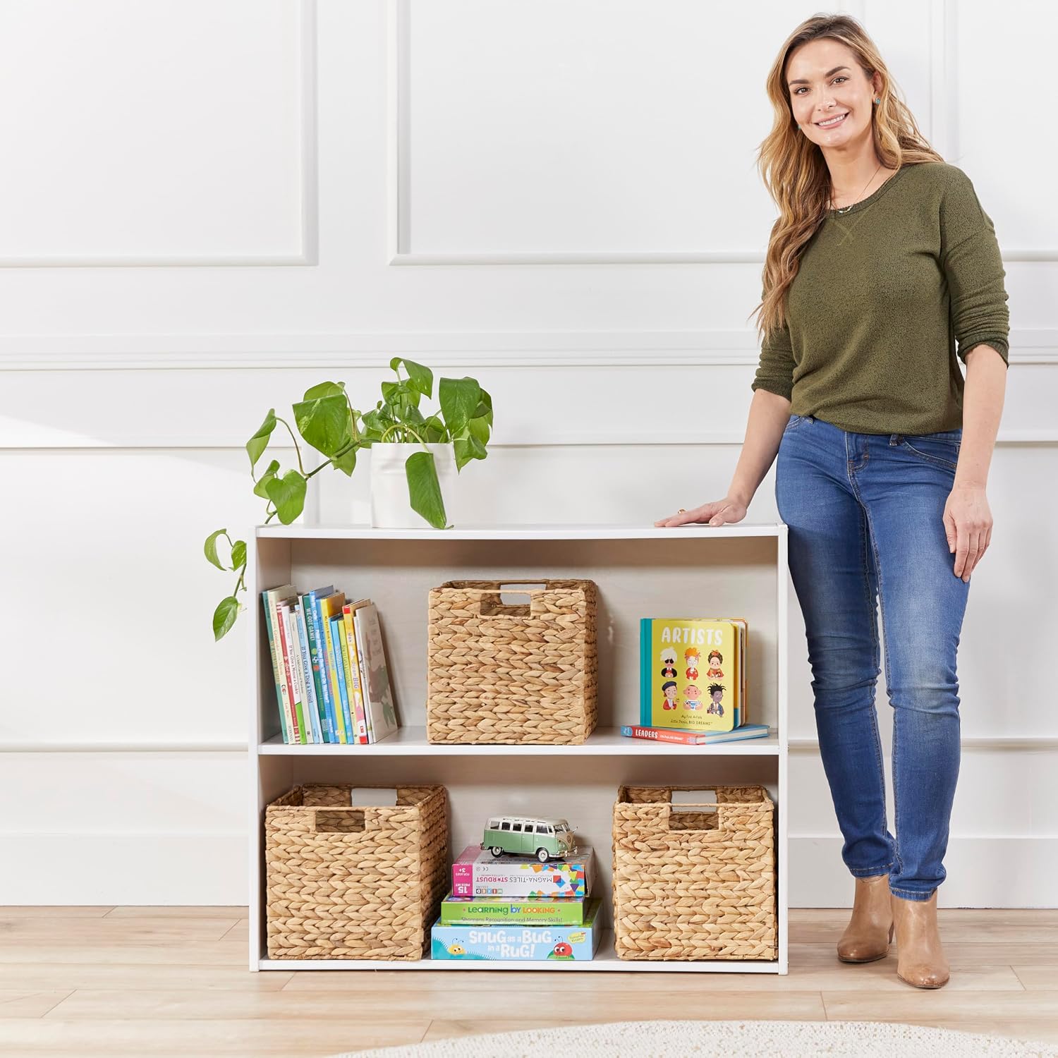 ECR4Kids Birch Streamline 2-Shelf Storage Cabinet, 30in High, Classroom Furniture, White Wash