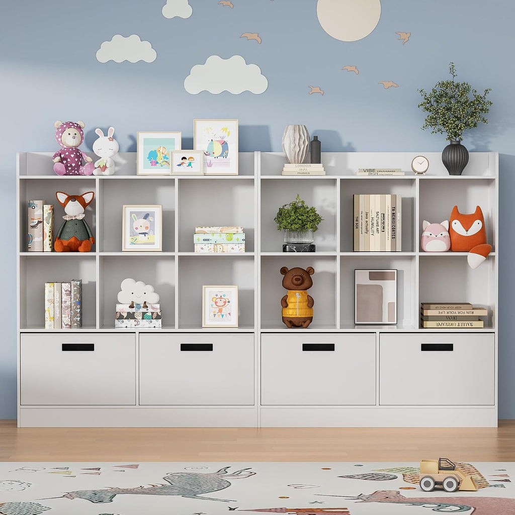 Housoul 8 Cube Kids Bookshelf with Fabric Drawers, 3-Tier Wooden Open Shelf Bookcase, Freestanding Book Shelves, Kids Bookcase Cubby Storage Organizer for Living Room, Office, White