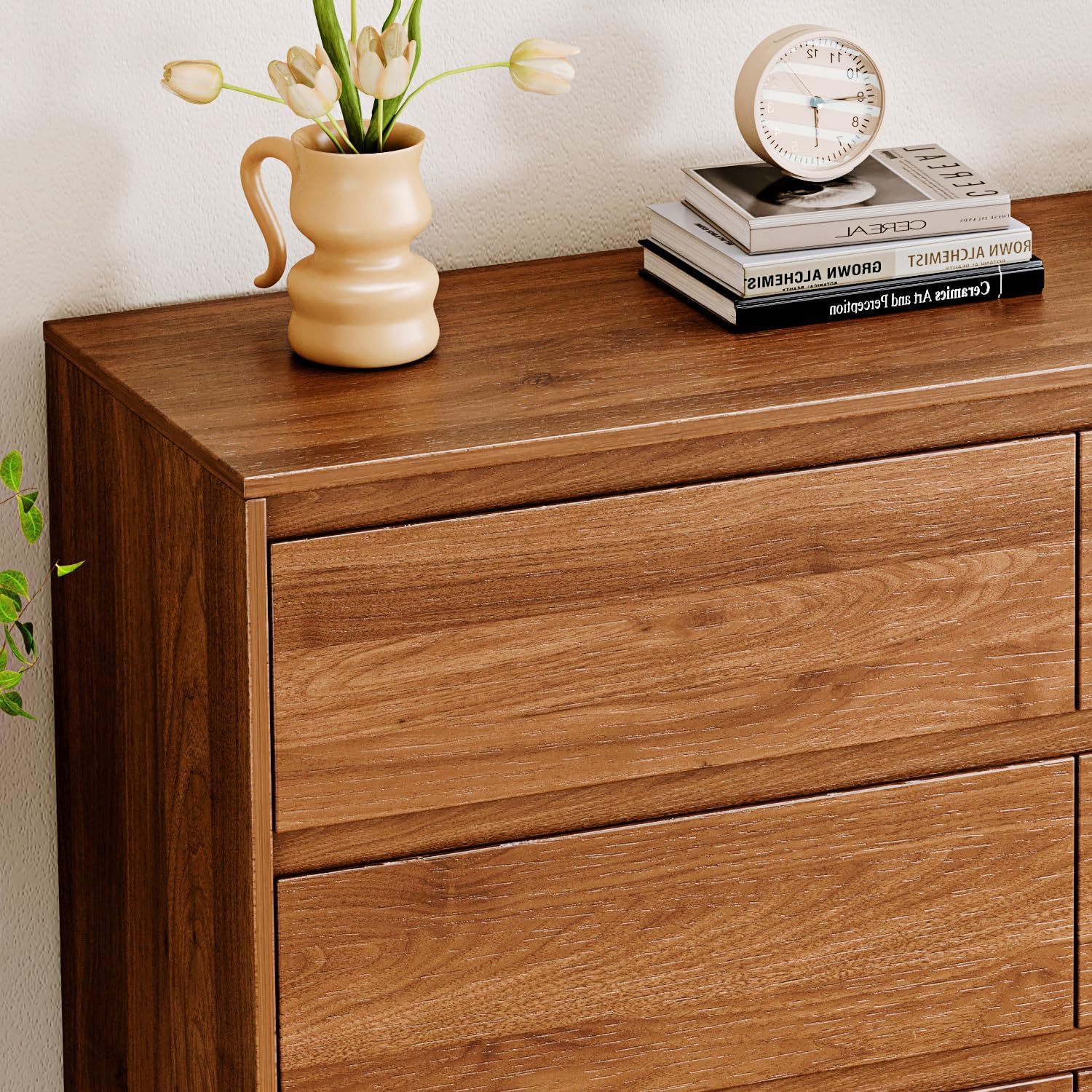 Chrangmay 6 Drawer Dresser,47' Wide Mid Century Chest of Drawers,Wooden Bedroom Drawer Dresser with 6 Storage Drawers for Bedroom,Living Room,with Anti-Tipping Device, Brown