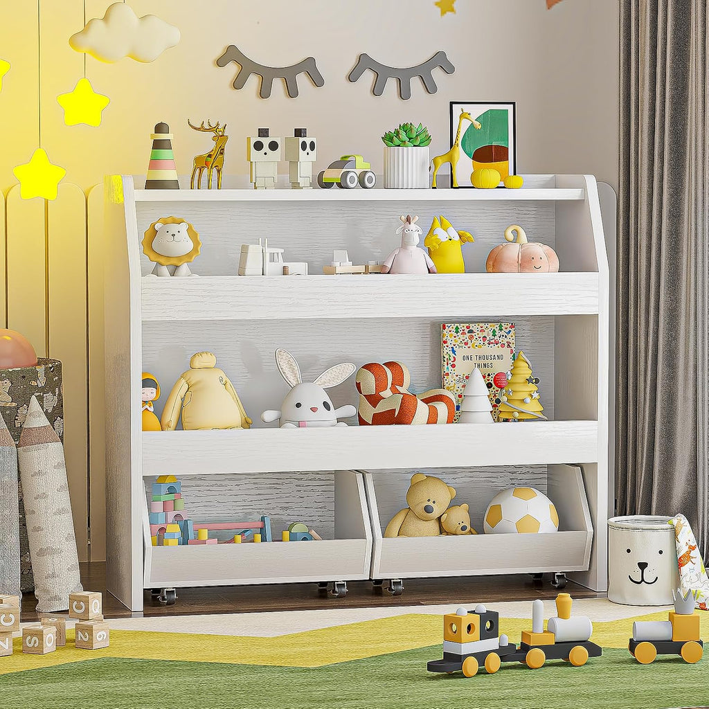 COZPAW Toy Storage Organizer, 3 Tier Montessori Shelf with Movable Bins (White)