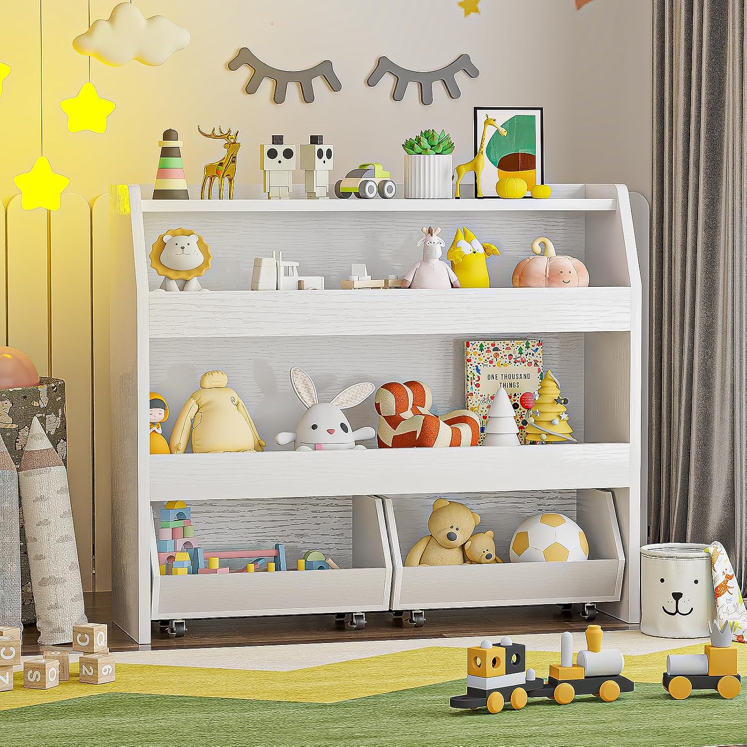 COZPAW Toy Storage Organizer, 3 Tier Montessori Shelf with Movable Bins (White)