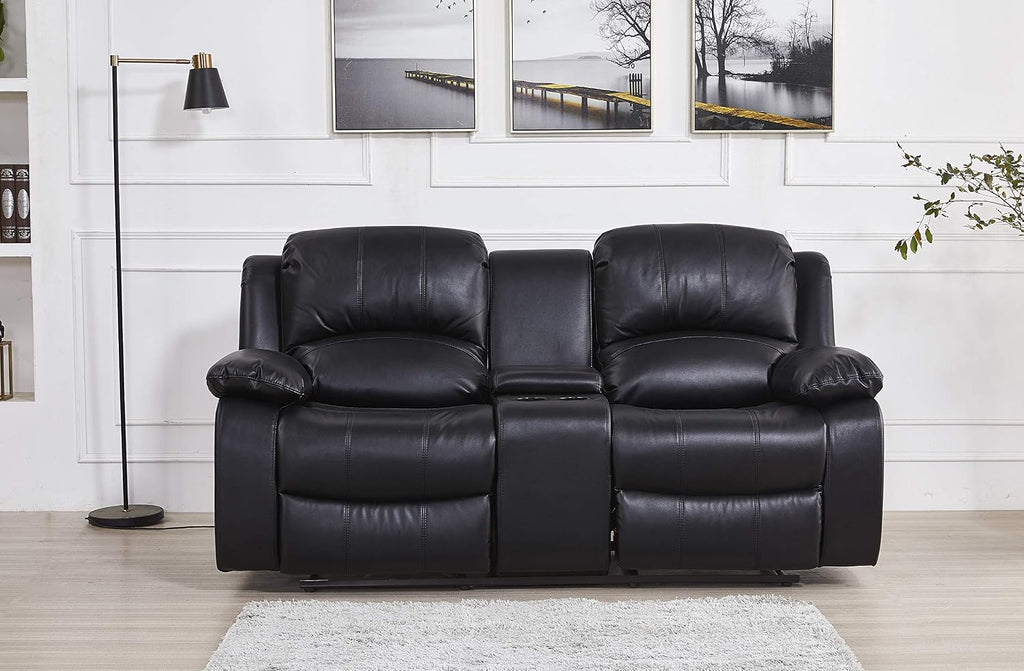 Betsy Furniture Faux Leather Reclining Loveseat with Console and Storage Space 8018 Multiple Colors (Black, Loveseat)
