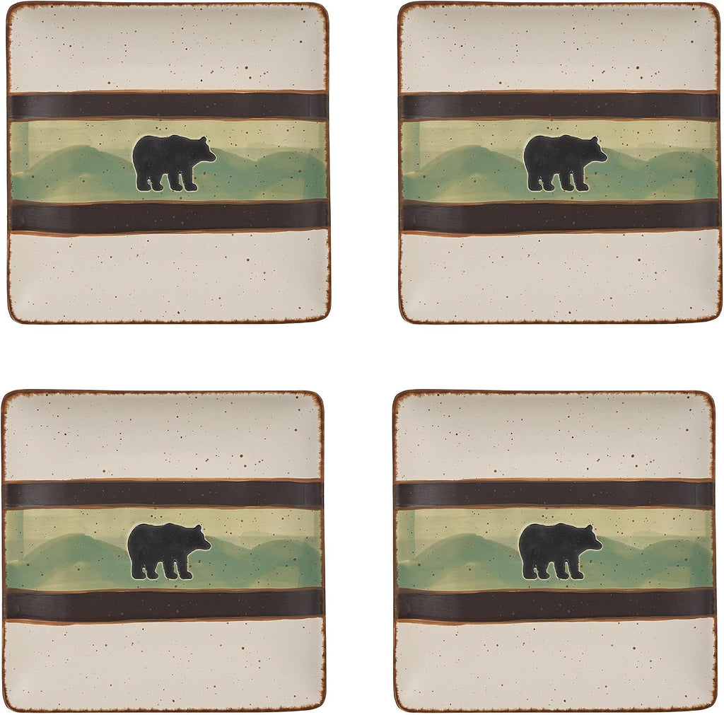 Park Designs Skyline Bear Salad Plate Set of 4 | 8.5' | Stoneware | Debossed Bear & Mountain Design | Lodge Dinnerware