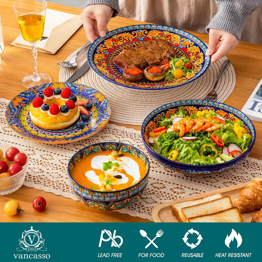 vancasso 24-Piece Dinnerware Sets,Plates & Bowls Sets Service for 6, Bohemian Porcelain Dishes Set for 6, Kitchen Dinner Set,Microwave & Dishwasher Safe, Scratch Resistant,Series KRVI