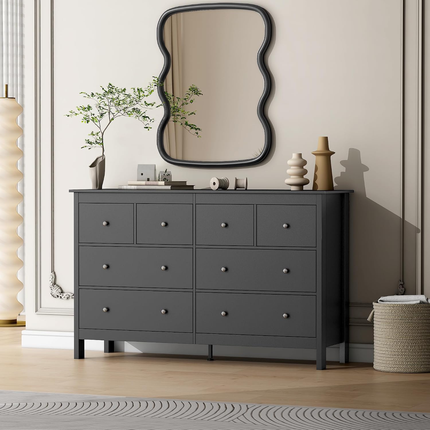 wanan 8 Drawer Dresser, 50' Modern Black Dressers Chests of Drawers, 8 Drawers Wide Dresser for Bedroom