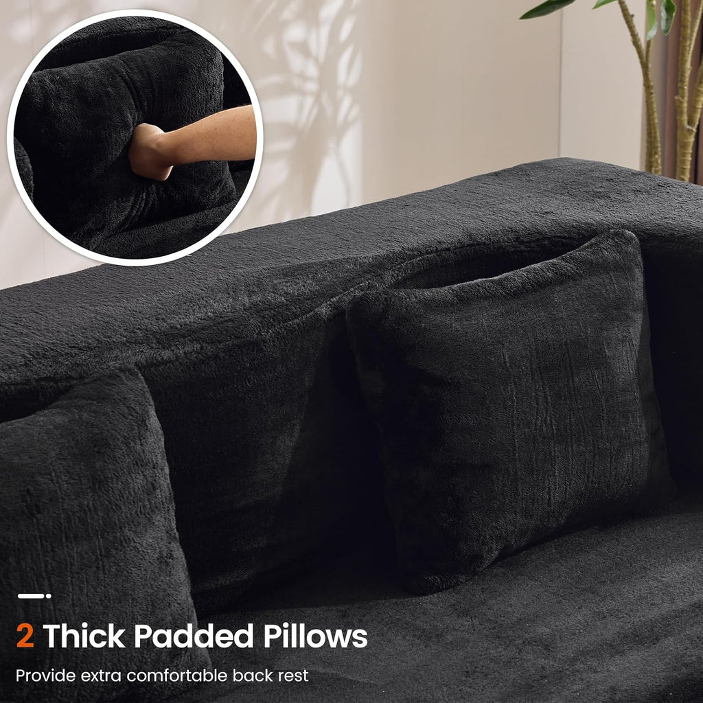 Convertible Folding Sofa Bed, 71' Single Size Loveseat Sleeper Sofa, Chenille Foldable Boneless Floor Couch with 4 Pillows for Guest Living Room Bedroom, No Assembly Required (Black)
