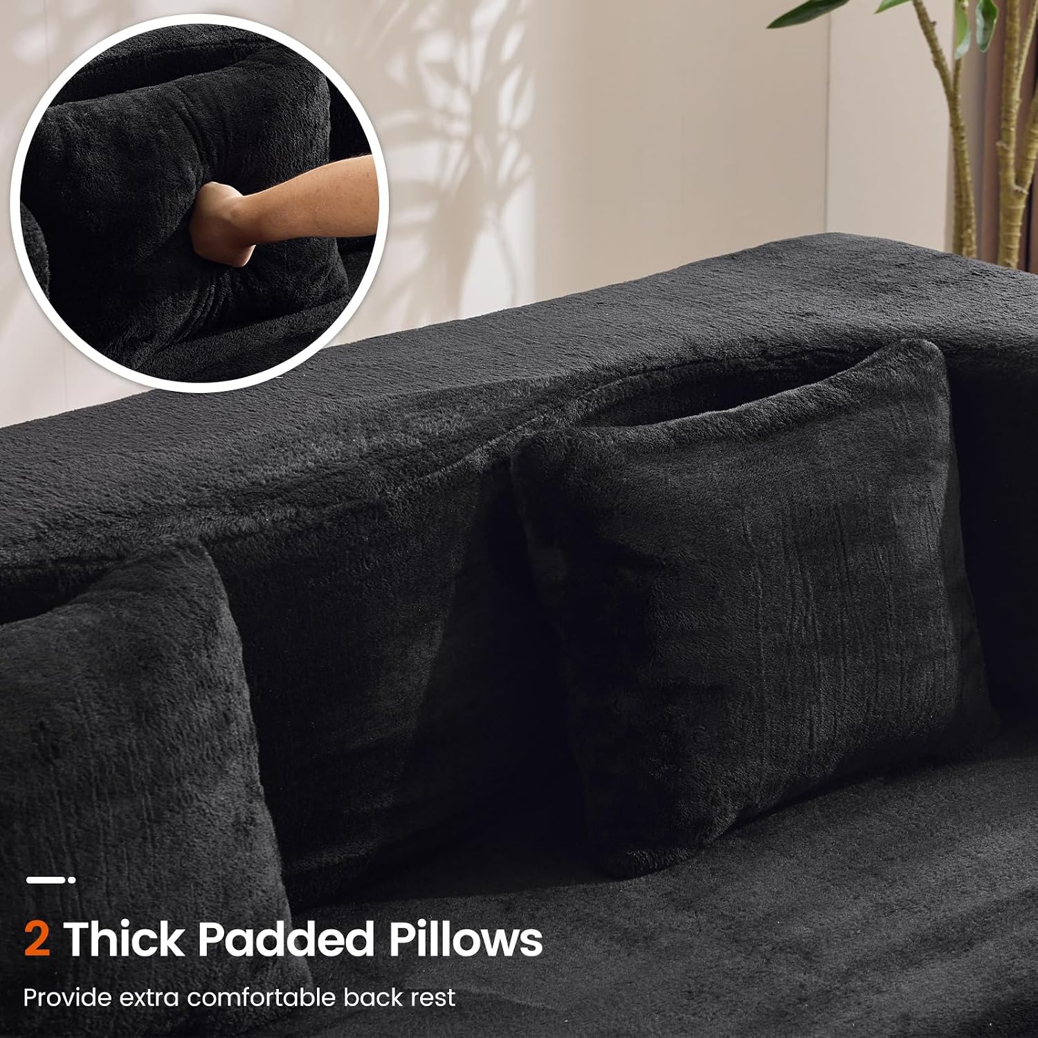 Convertible Folding Sofa Bed, 71' Single Size Loveseat Sleeper Sofa, Chenille Foldable Boneless Floor Couch with 4 Pillows for Guest Living Room Bedroom, No Assembly Required (Black)