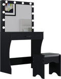 Panana Vanity Desk with Mirror and Lights, Black, Medium Size, Tabletop Mount, Makeup Vanity Table with Stool, Bedroom
