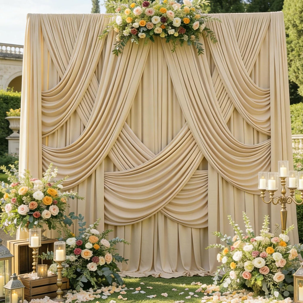 40ftx15ft Champagne Backdrop Curtains for Parties, Wrinkle Free Polyester Photo Backdrop Drapes 8 Panels 15 ft Long Back Drop Cloth for Wedding Birthday Photography Background Party