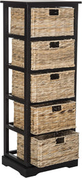 SAFAVIEH Furniture - Vedette 5-Basket Storage Tower - Distressed Black - Solid Wood - Coastal Basket Tower Design - Ideal for Entryway, Living Room, 17.5'W x 13.5'D x 46'H - Fully Assembled (AMH5739A)