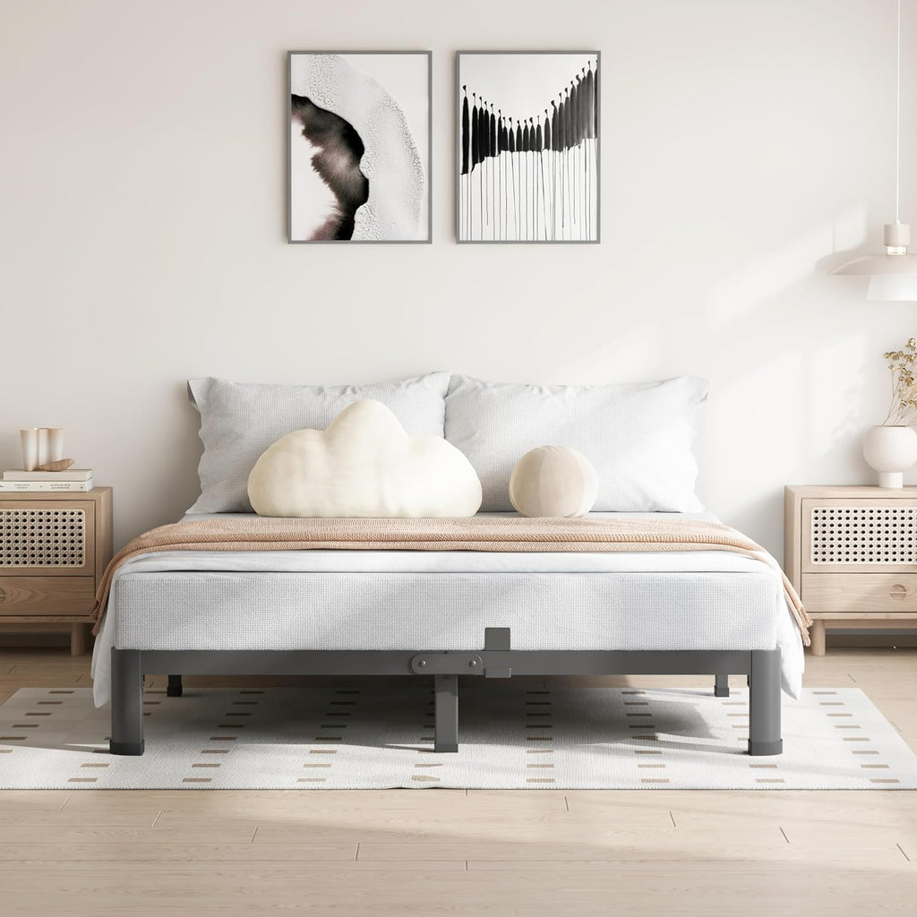VIPSHOW 4 Inch Full Size Bed Frame, 3500Lbs Heavy Duty Metal Platform with Round Corner Legs Mattress Slide Stopper, Steel Slat Support No Box Spring Needed, Noise Free, Non-Slip, Easy Assembly