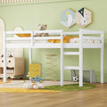 JIVOIT Wood Low Loft Bed Frame with Ladder, Solid Rubber Wooden Twin Loft Bed, Bed Platform of Strengthened Slats, Space Saving Design, No Box Spring Needed (White,104)