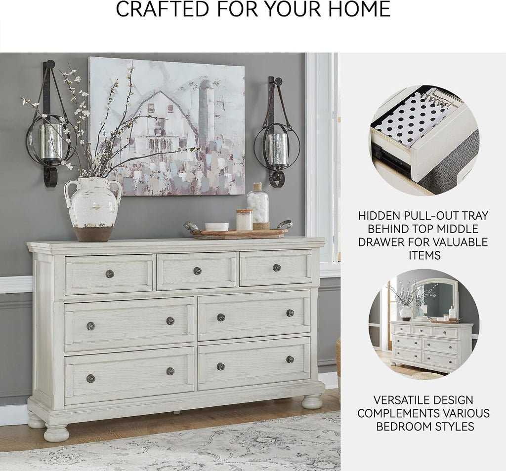 Signature Design by Ashley Robbinsdale Traditional 7 Drawer Dresser, Antique White