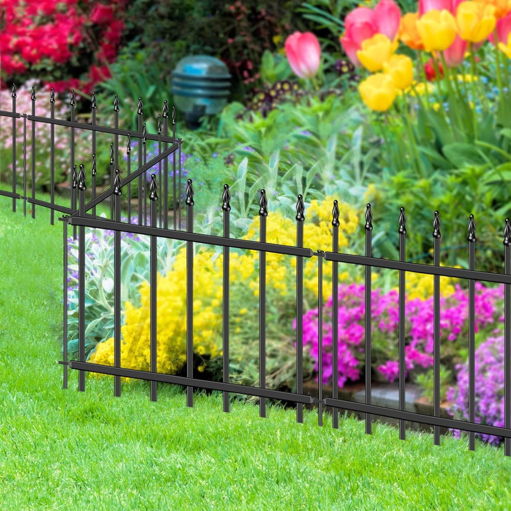 FOREHOGAR Decorative Metal Garden Fence 18 in H x 20 ft L, Small Border Fence Roman Column Deco, Garden Fencing for Yard Flower Bed Lawn Landscape Outdoor, 10 Panels + 11 Stakes Black
