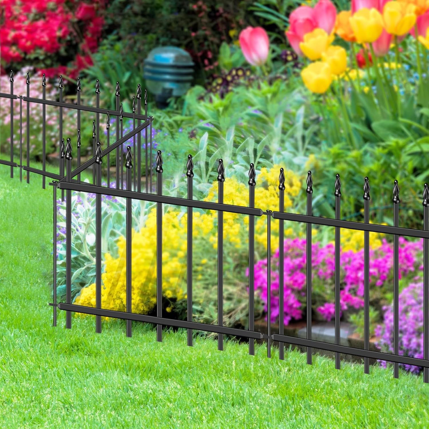 FOREHOGAR Decorative Metal Garden Fence 18 in H x 20 ft L, Small Border Fence Roman Column Deco, Garden Fencing for Yard Flower Bed Lawn Landscape Outdoor, 10 Panels + 11 Stakes Black