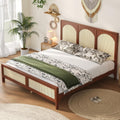 JIVOIT King Size Platform Bed with Rattan Headboard and Footboard, Wood Platform Bed Frame with Wood Slats Support, No Box Spring Needed, Easy Assembly (Walnut+Beige,King)