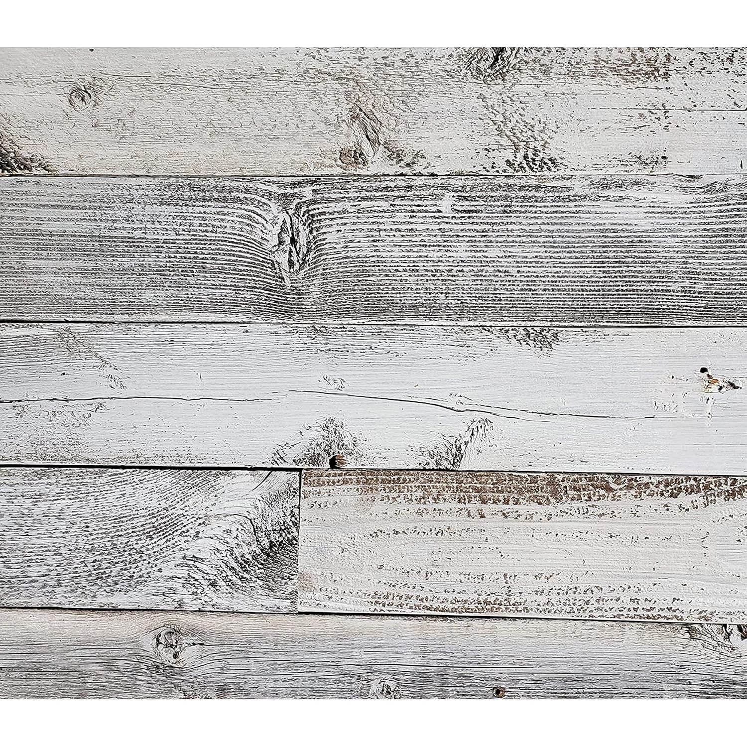 Rockin' Wood Real Wood Peel & Stick 2 & 4 Foot Length Rustic Reclaimed Barn Wood Accent Paneling Planks for Walls, White Wash, 23 Square Feet