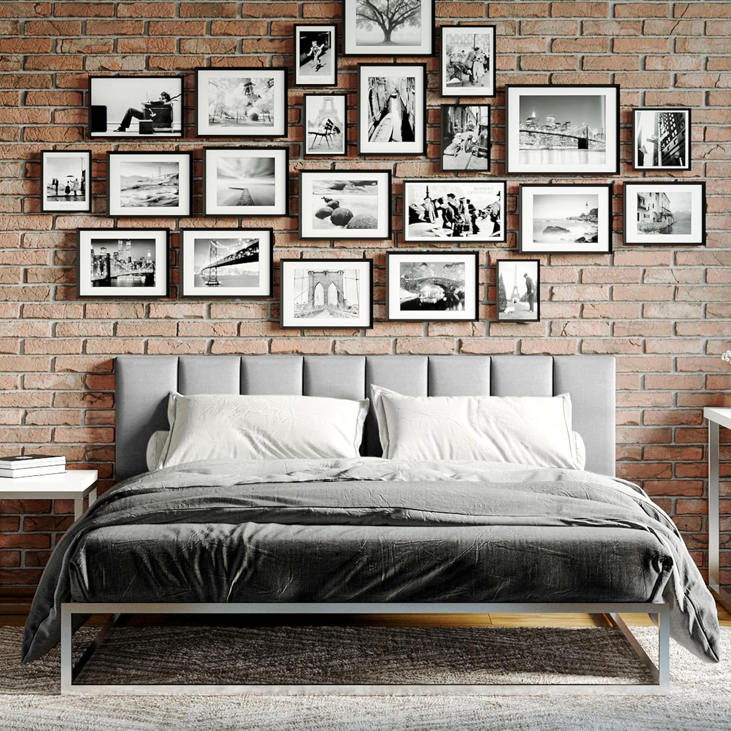 Jaxx Panelist Modern Padded Headboard – Set of 4 Wall Mounted Panels (Each 11.25' x 30') - Queen, Mouse Grey Microvelvet