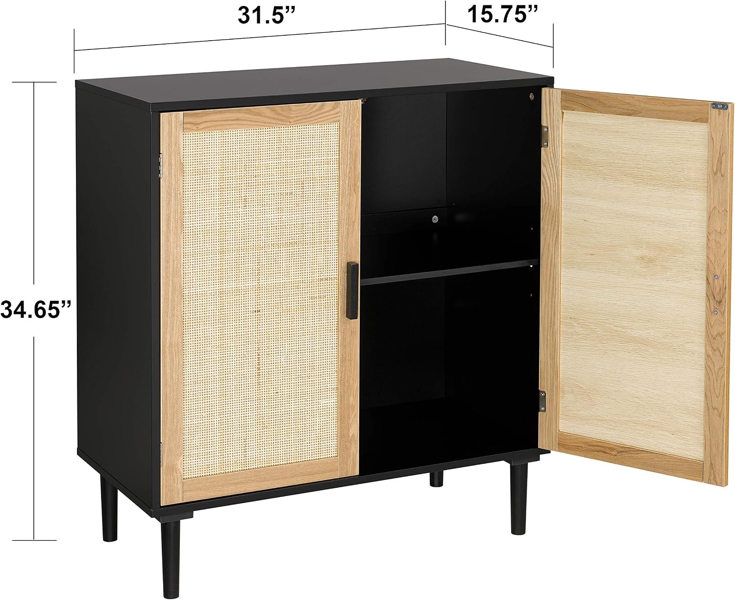 Finnhomy Sideboard Buffet Cabinet, Kitchen Storage Sideboard with Rattan Decorated Doors, Liquor Buffet for Bar, Dining Room, Hallway, Cupboard Console Table, Accent Cabinet, 31.5X 15.8X 34.6 Inches