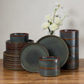 E-far 24-Piece Stoneware Dinnerware Sets, Plates and Bowls Sets for 8, Kitchen Modern Dinning Porcelain Dishes Set, Chip & Scratch Resistant, Dishwasher & Microwave Safe, Blackish Green