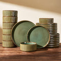 24-Piece Dinnerware Set Service for 8, Famiware Premium Stoneware Dish Set with Ribbed Plates and Deep Bowls, Double Reactive Glaze, Chip & Scratch Resistant, Microwave & Dishwasher Safe, Moss
