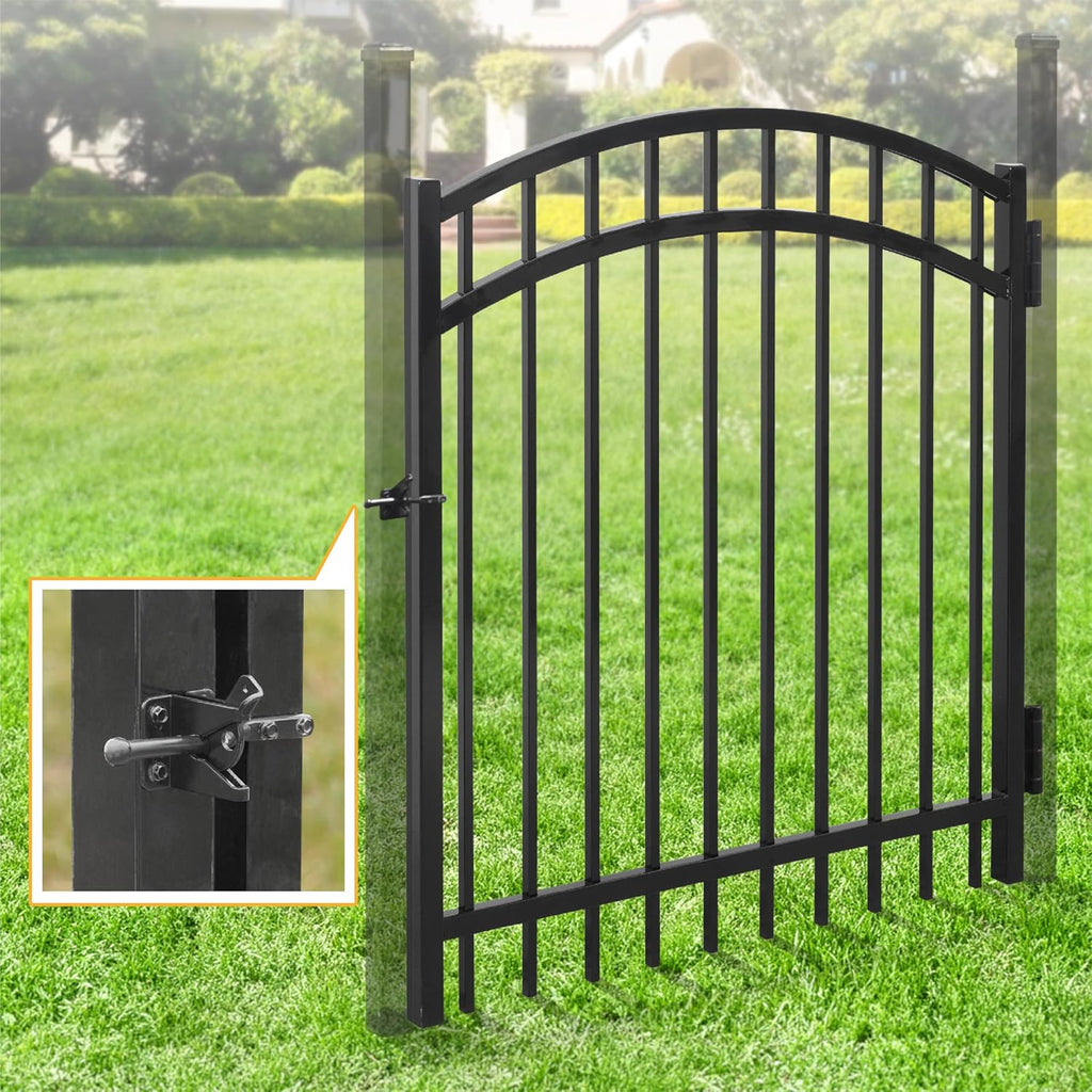 Fencer Wire Heavy Duty Arched Decorative Fence Gate, 4FT Height x 4FT Width Outdoor Fence Gate, Outdoor Anti-Rust Metal Steel Gate for Fencing Barrier, Garden Gate with Gate Lock