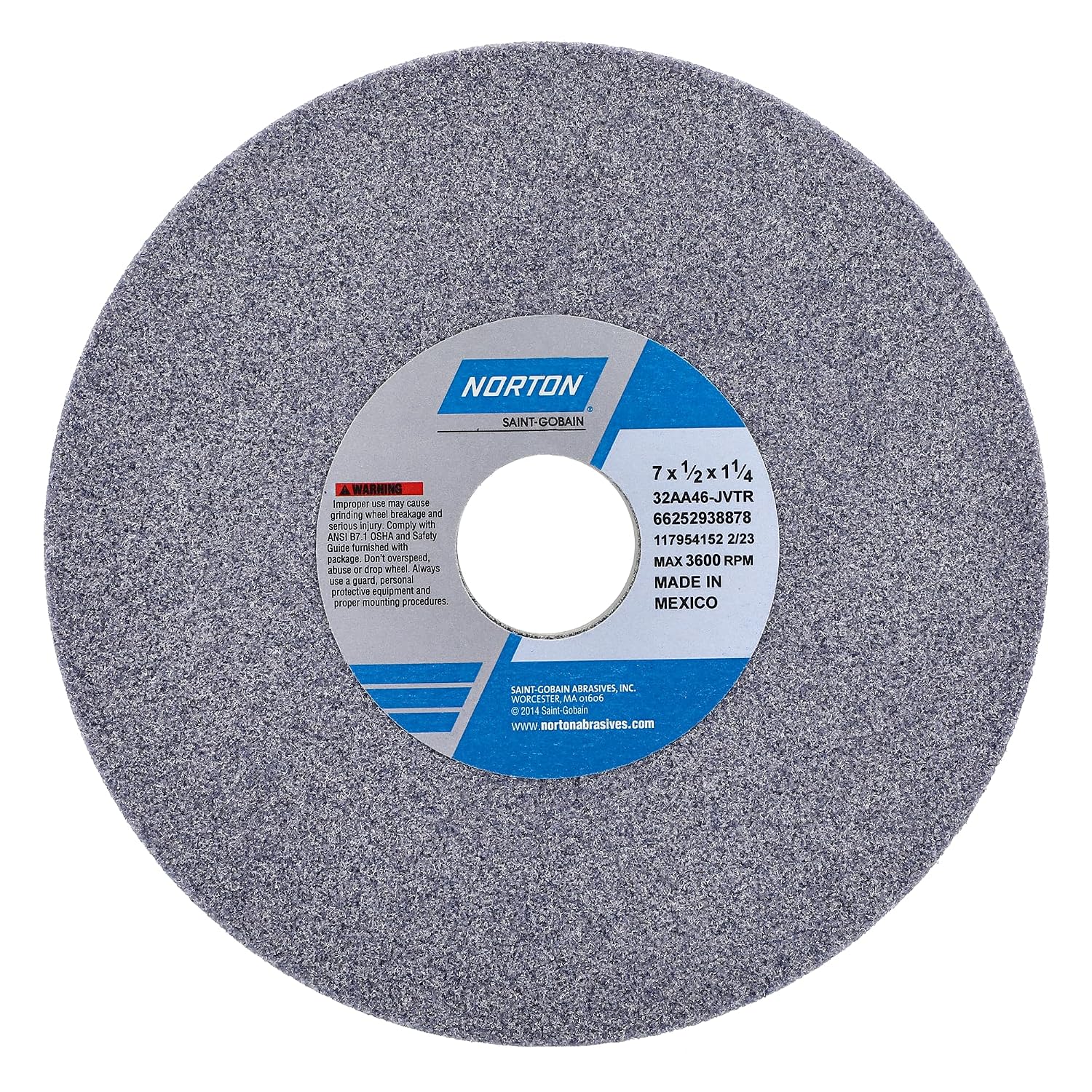 Grinding Wheel, T1, 7x1/2x1.25, Aluminum Oxide, 46G