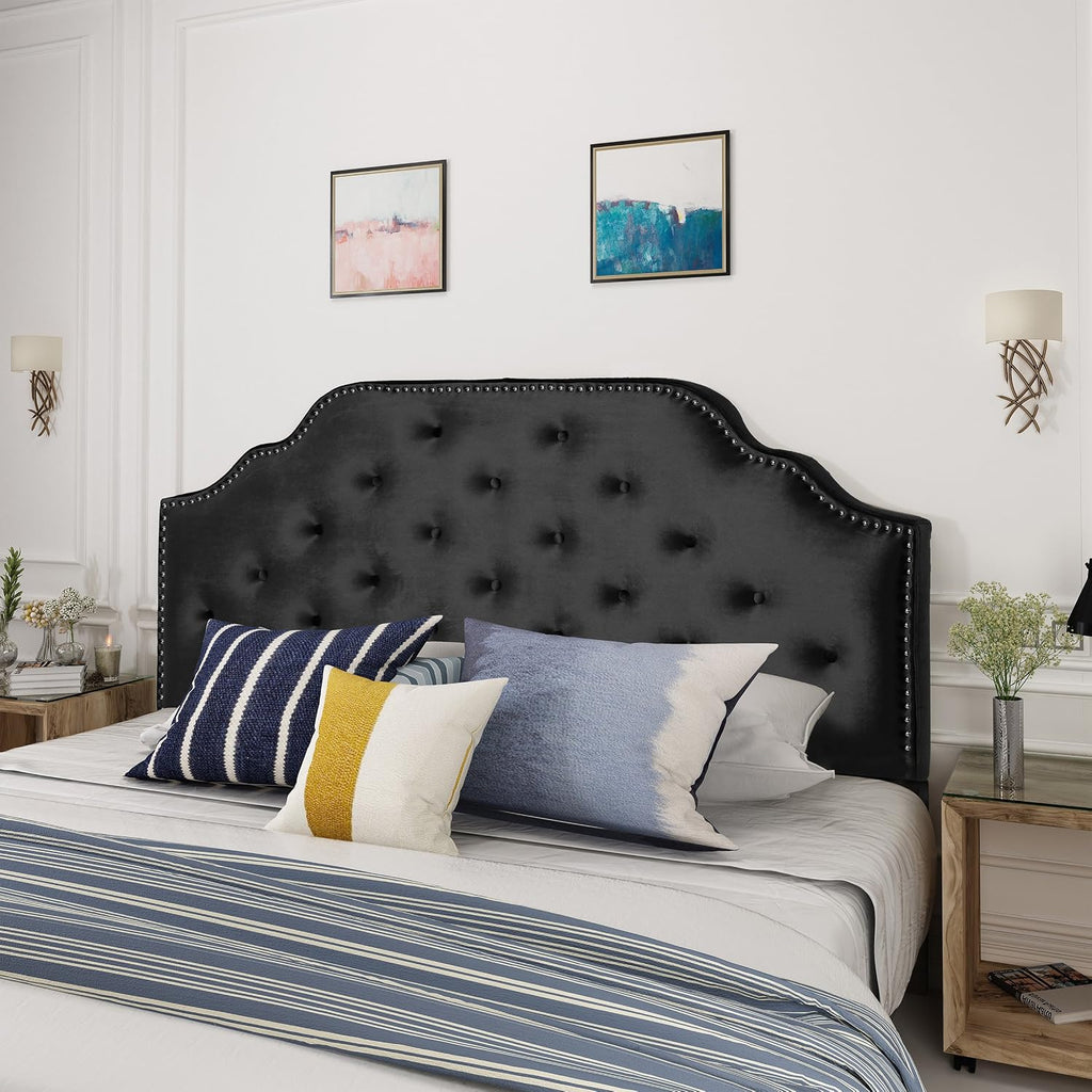 Christopher Knight Home Silas Velvet Headboard, Queen / Full, Black / Black