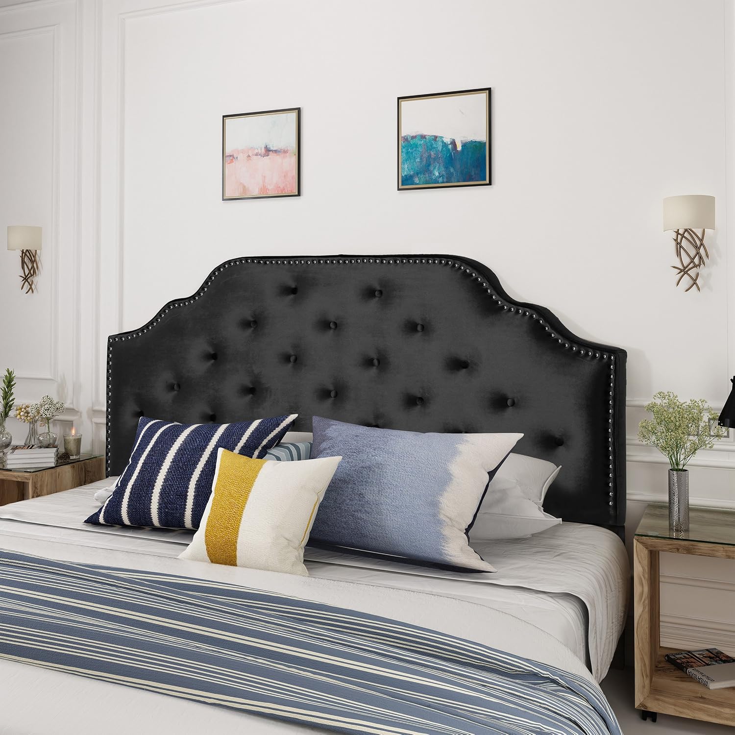 Christopher Knight Home Silas Velvet Headboard, Queen / Full, Black / Black