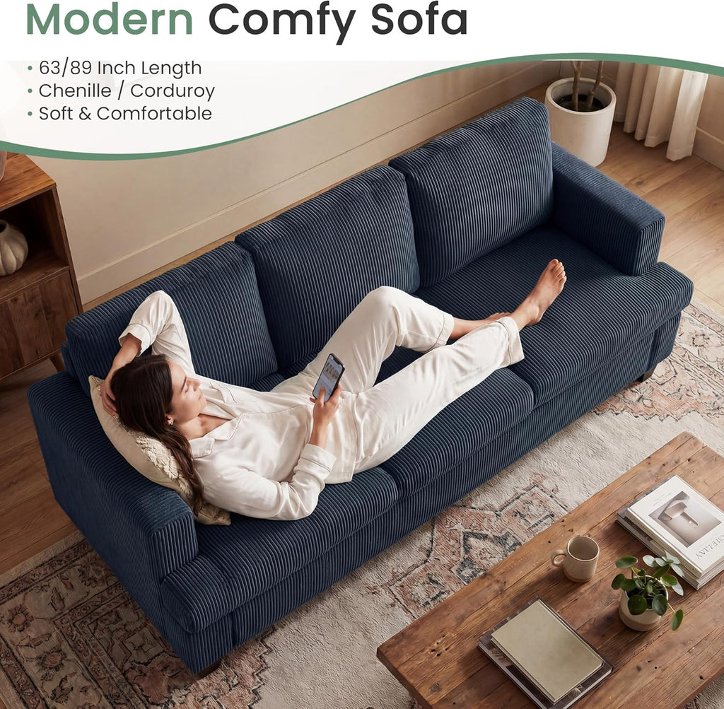Fiona's magic 7 Seats Couch Set, 3 Piece Set Comfy Couch, 2 Loveseat & 3 Seater Sofa with Deep Seats for Living Room, Modern Sleeper Sofa, Blue Corduroy