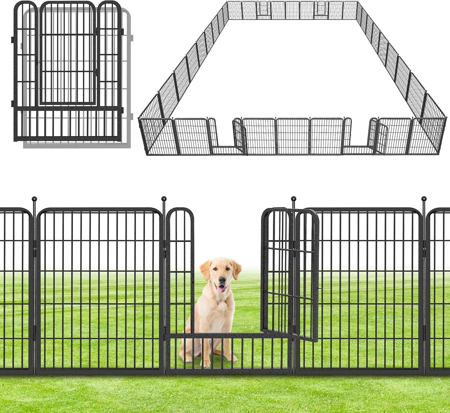 Decorative No Dig Fence Panels Metal Garden Fence with Gate, 83ft(L) x 32in(H) Garden Fencing for Dogs Rabbits, Temporary Fencing for Garden, Patio, Yard, 36 Panels