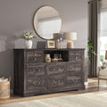 EnHomee 8 Drawers Dresser with Power Outlets and LED Lights,55' W Rustic Wooden Dressers & Chests of Drawers for Bedroom, Hallway, Rustic Oak, 55' W x 34.5' H x 15.7' D