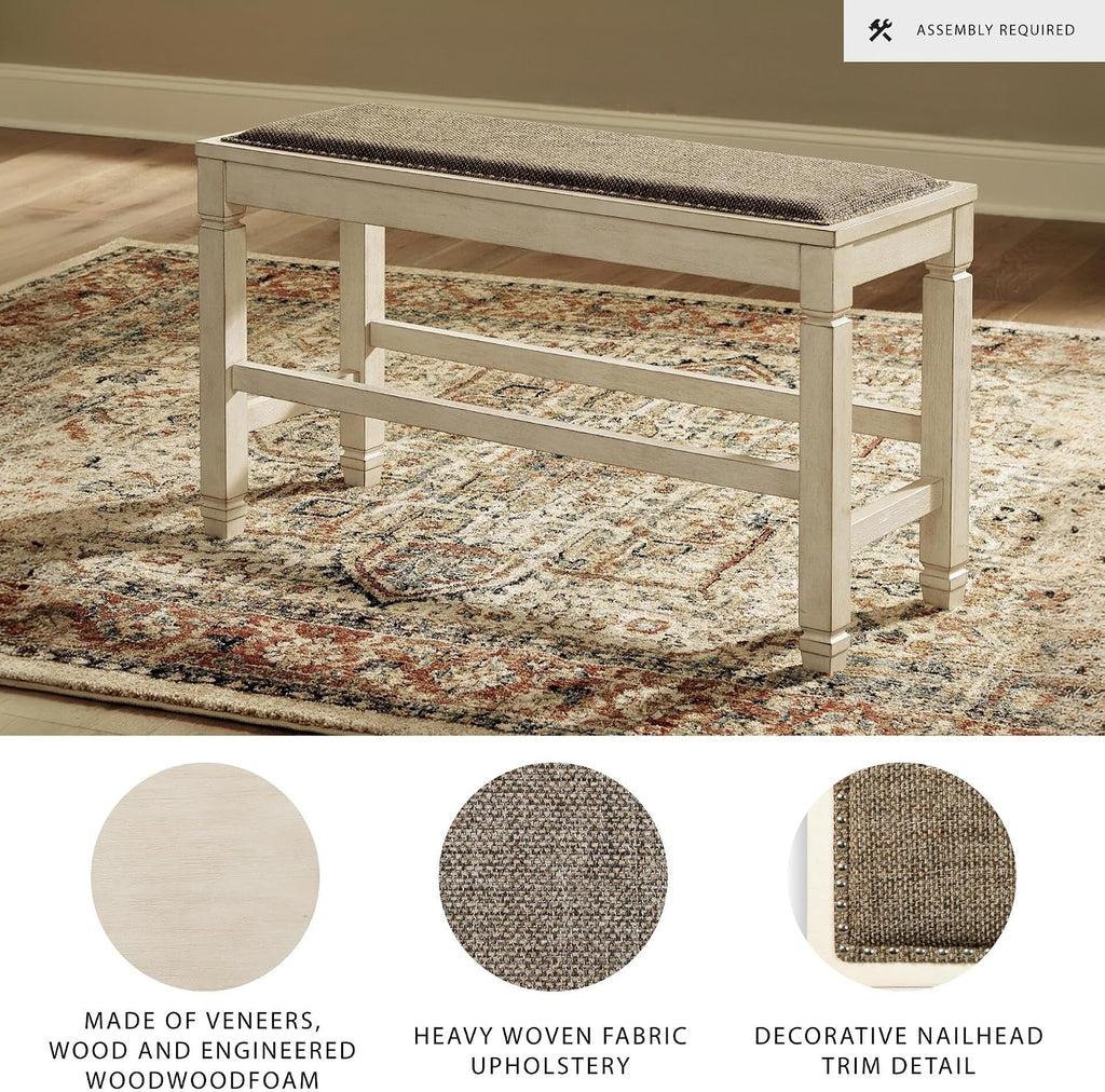 Signature Design by Ashley Bolanburg Double Upholstered Bench, Counter Height, Whitewash
