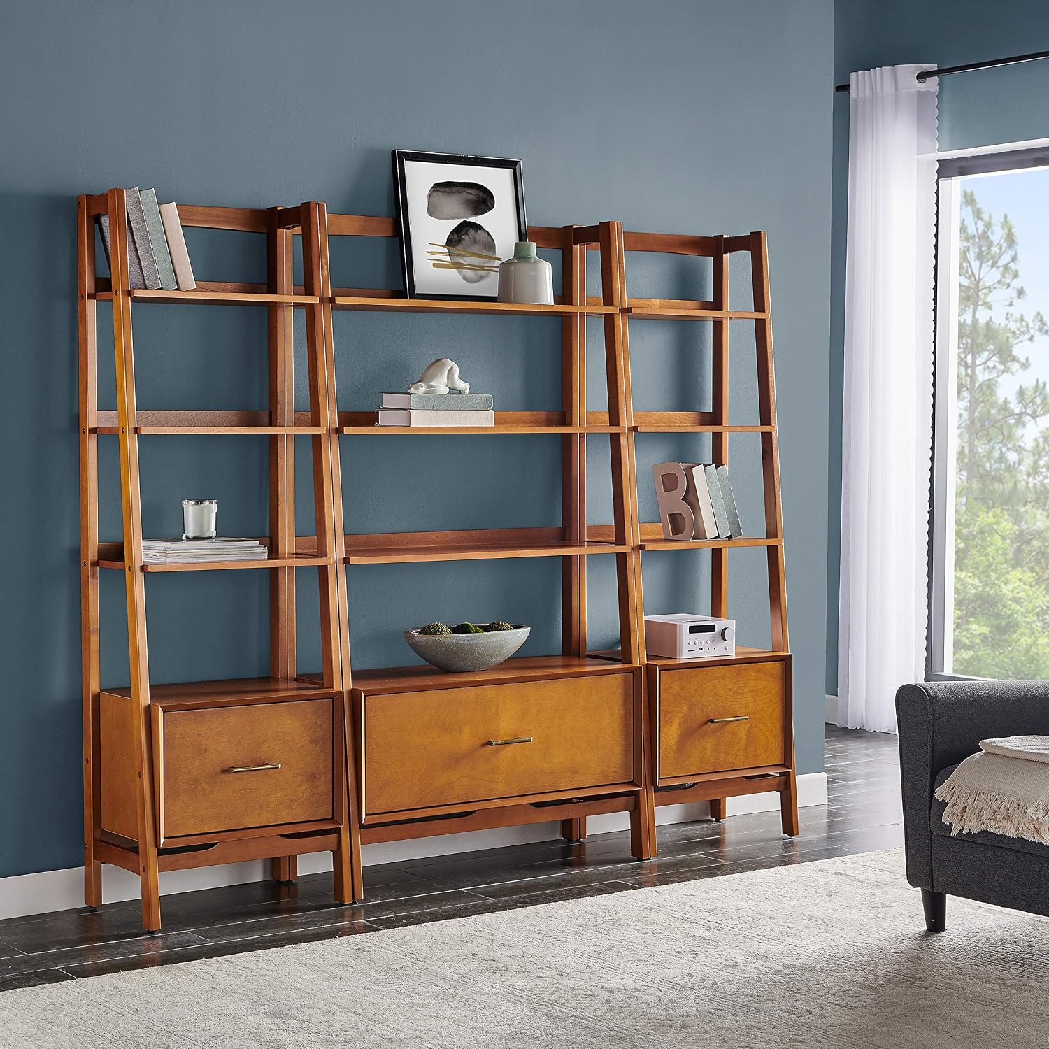 Crosley Furniture Landon 3-Piece Bookshelf Etagere Set, Bookcase with Shelves and File Drawers, Acorn