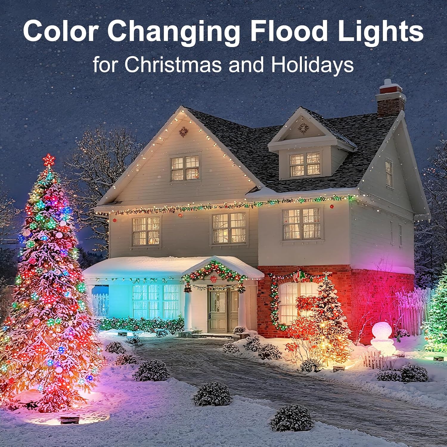 RGB Flood Lights Outdoor, 12V 9W LED Wired RGB Color Changing Low Voltage Landscape Flood Lighting for Outdoor Wall Washer House Uplight Tree, 1/2' NPT Threaded with Stake, Bronze, ETL, 4PK