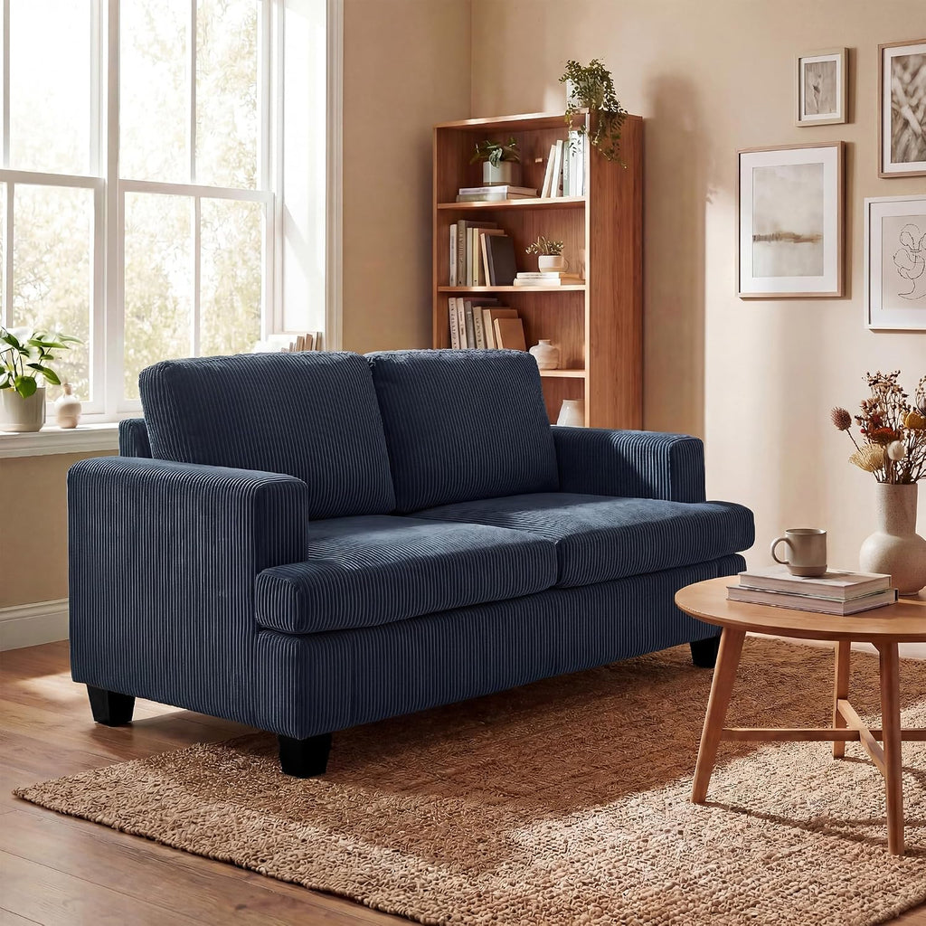 Fiona's magic 63' Loveseat Sofa Couch for Living Room, Deep Seat Sofa for Bedroom, Comfy Couch for Small Spaces, Blue Corduroy