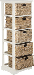 SAFAVIEH Furniture - Vedette 5-Basket Storage Tower - Vintage White - Solid Wood - Coastal Basket Tower Design - Ideal for Entryway, Living Room, 17.5'W x 13.5'D x 46'H - Fully Assembled (AMH5739B)