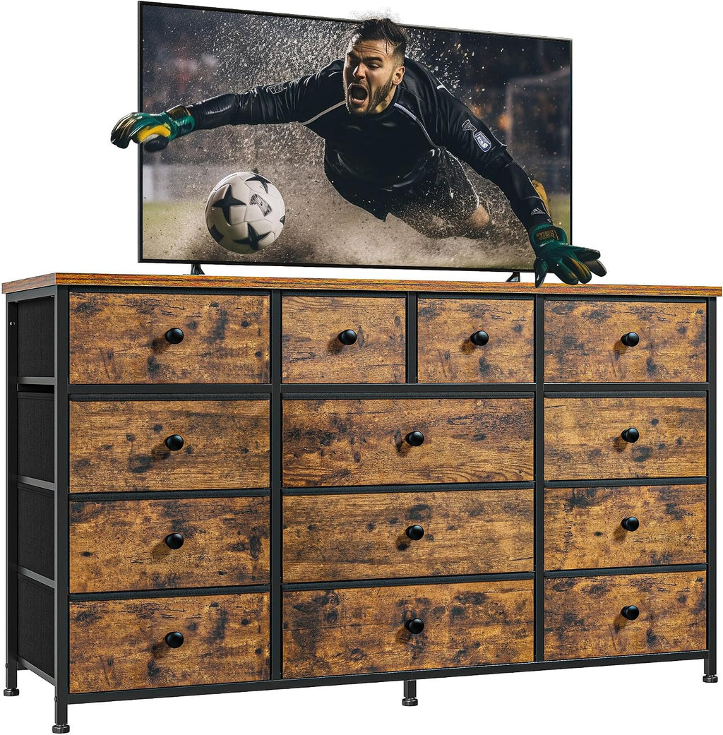 EnHomee Dresser for Bedroom with 13 Fabric Dresser, TV Stand for 40,50,55 inch Tv, Dressers & Chest of Drawers for Living Room, Hallway, Entryway, Apartment Metal Frame, Rustic Brown