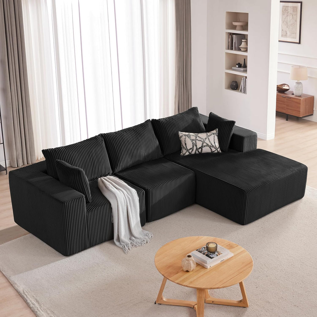 HUATEAN 108' Modular Sectional Sofa, Cloud Sectional Couch with Deep Seat, Modern Modular L-Shape Sofa Couch with Chaise,Upholstered Couches for Living Room Bedroom (Corduroy,Black)