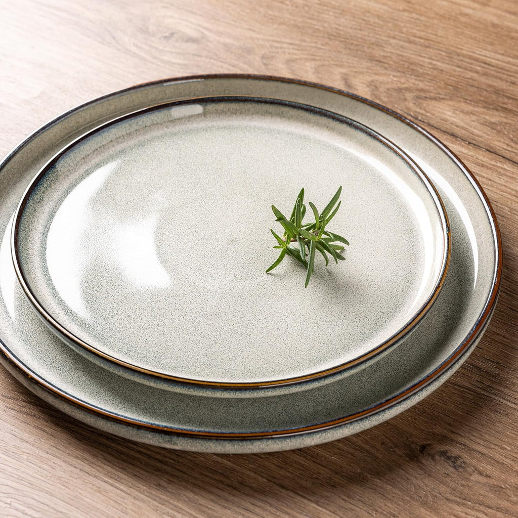 GBHOME 32 Pieces Double Bowls Ceramic Dinnerware Sets for 8, Stoneware Plates and Bowls Set with Reactive Glaze, Scratch Resistant Stoneware Dishes Set, Dishwasher & Microwave Safe