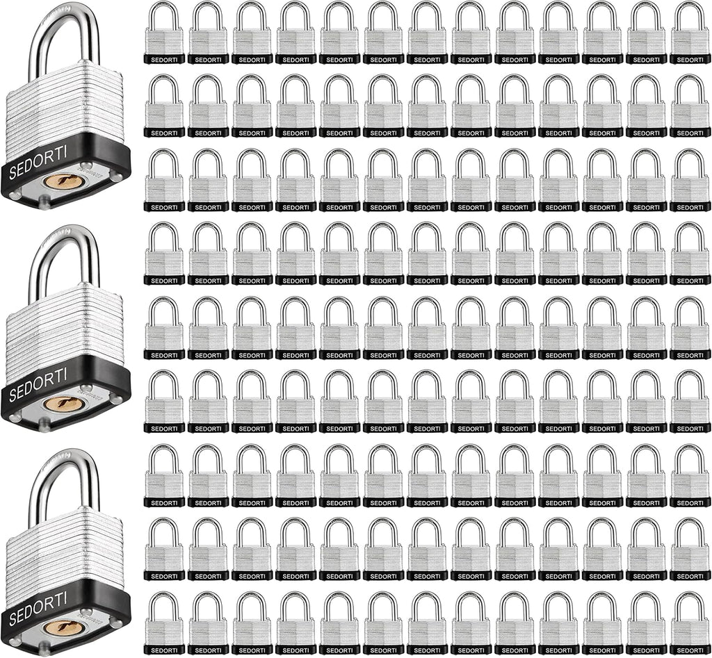 SEDORTI Laminated Steel Padlock Set, KA# 1423, 1-1/4' Wide Body, Small Heavy Duty Locker Lock, Keyed Alike Padlocks, Lock for Gym Locker, Luggage, Suitcase, Baggage, Toolbox, Case, Pack of 120