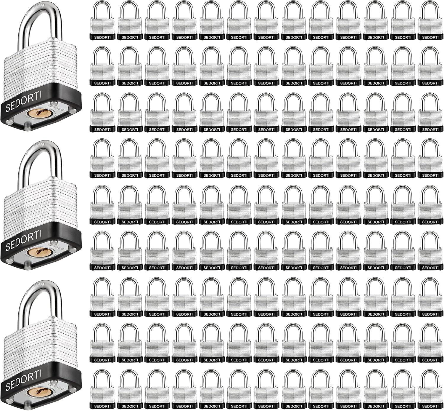 SEDORTI Laminated Steel Padlock Set, KA# 1423, 1-1/4' Wide Body, Small Heavy Duty Locker Lock, Keyed Alike Padlocks, Lock for Gym Locker, Luggage, Suitcase, Baggage, Toolbox, Case, Pack of 120