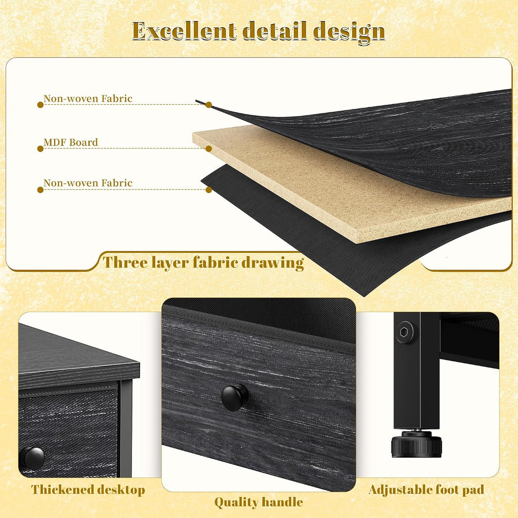 EnHomee Black Dresser with 13 Fabric Drawers TV Stand for Bedroom for 45 Inch TV Chests of Drawers for Living Room, Entryway, Wood Top and Sturdy Frame