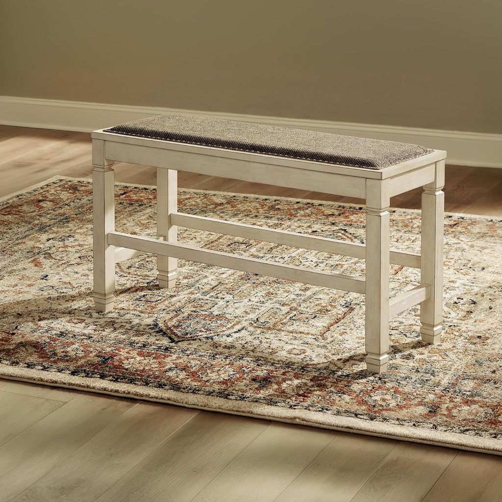 Signature Design by Ashley Bolanburg Double Upholstered Bench, Counter Height, Whitewash