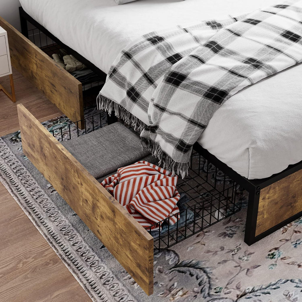 SHA CERLIN Queen Platform Bed Frame with Storage Drawers, Sturdy Metal and Wood Construction, Modern Design, No Box Spring Needed, Easy Assembly