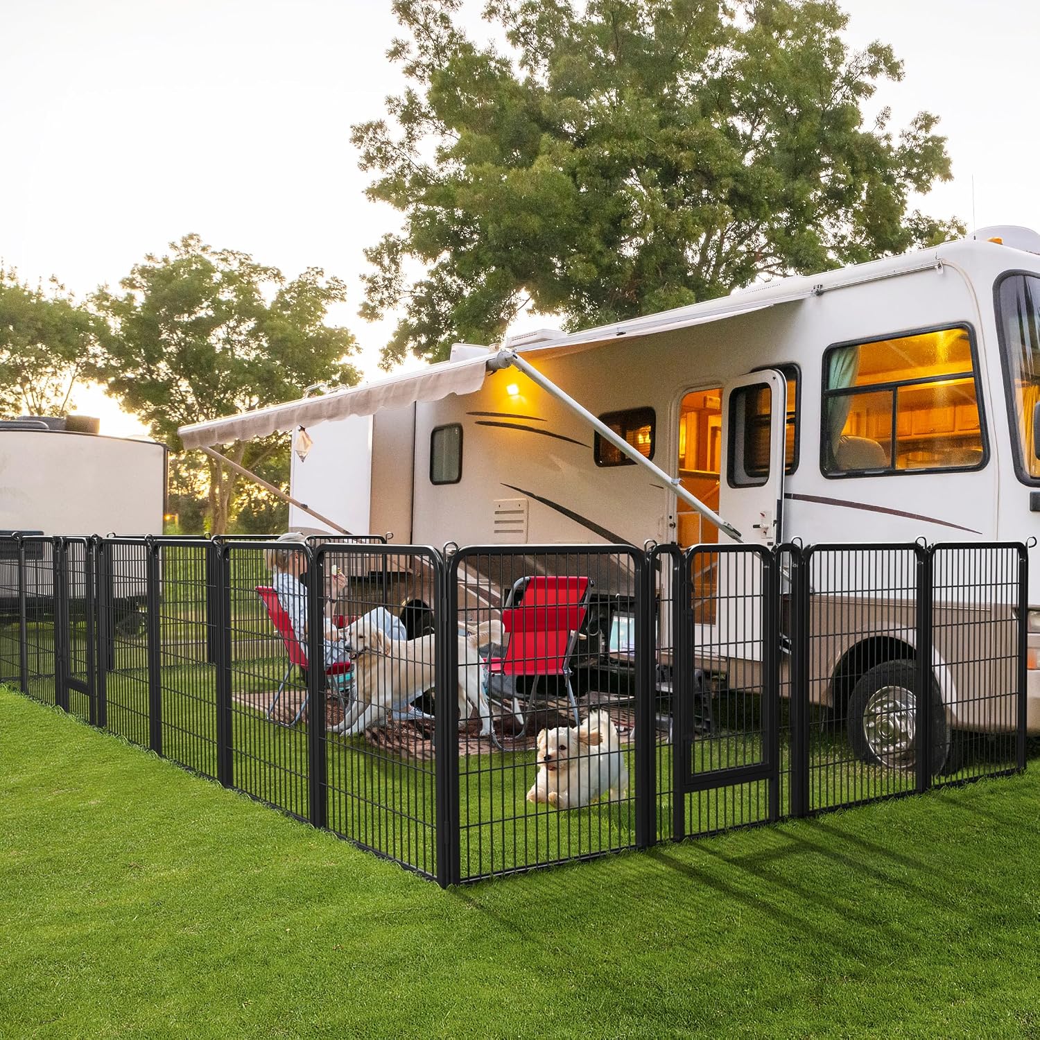 Yaheetech 40in 12-Panel Metal Dog Playpen Fence for Indoor Yard RV Camping | Heavy-duty Rustproof Frame with Secure Latch Door, Tool-free Assembly, Foldable Storage, Ideal for Medium to Large Dog Breeds