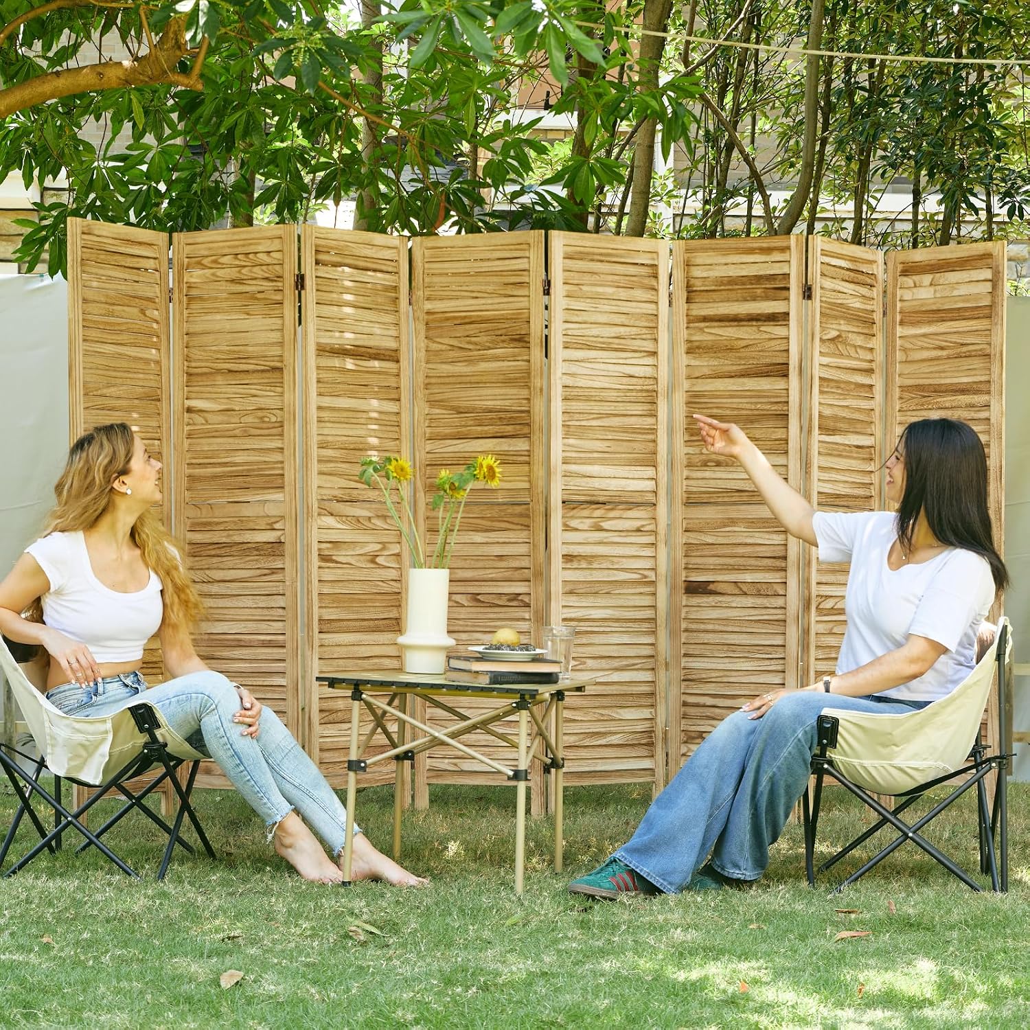 Room Dividers and Folding Privacy Screens, Wood Louvered Separators Divider Wall for Home Office Bedroom - 8 Panels (Natural)