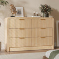 Decofy Fluted Drawers Dresser for Bedroom, Wood Dressers with Gold Handles, Modern Dressers with Wave Texture, Large Storage Chest of Drawers, Bedroom Dresser Organizer 47'' & 6 Drawers (Natural Oak)