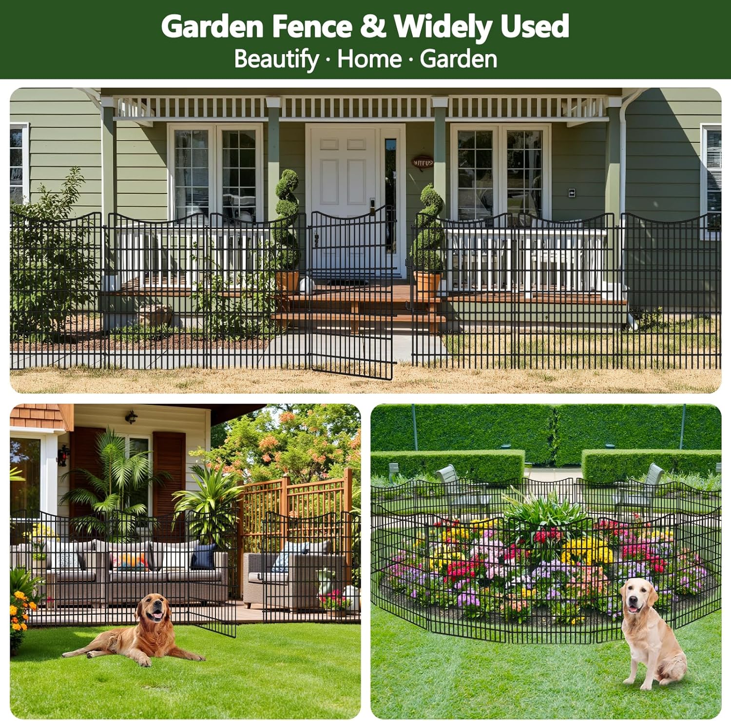 10 Panels Garden Fencing Animal Barrier with Gate, 48 in(H) X 23.6 ft(L) Dog Fence Outdoor for Yard, No Dig Temporary Tall Fence Rustproof Metal Wire Panel Border for Dog, Rabbits, and Patio