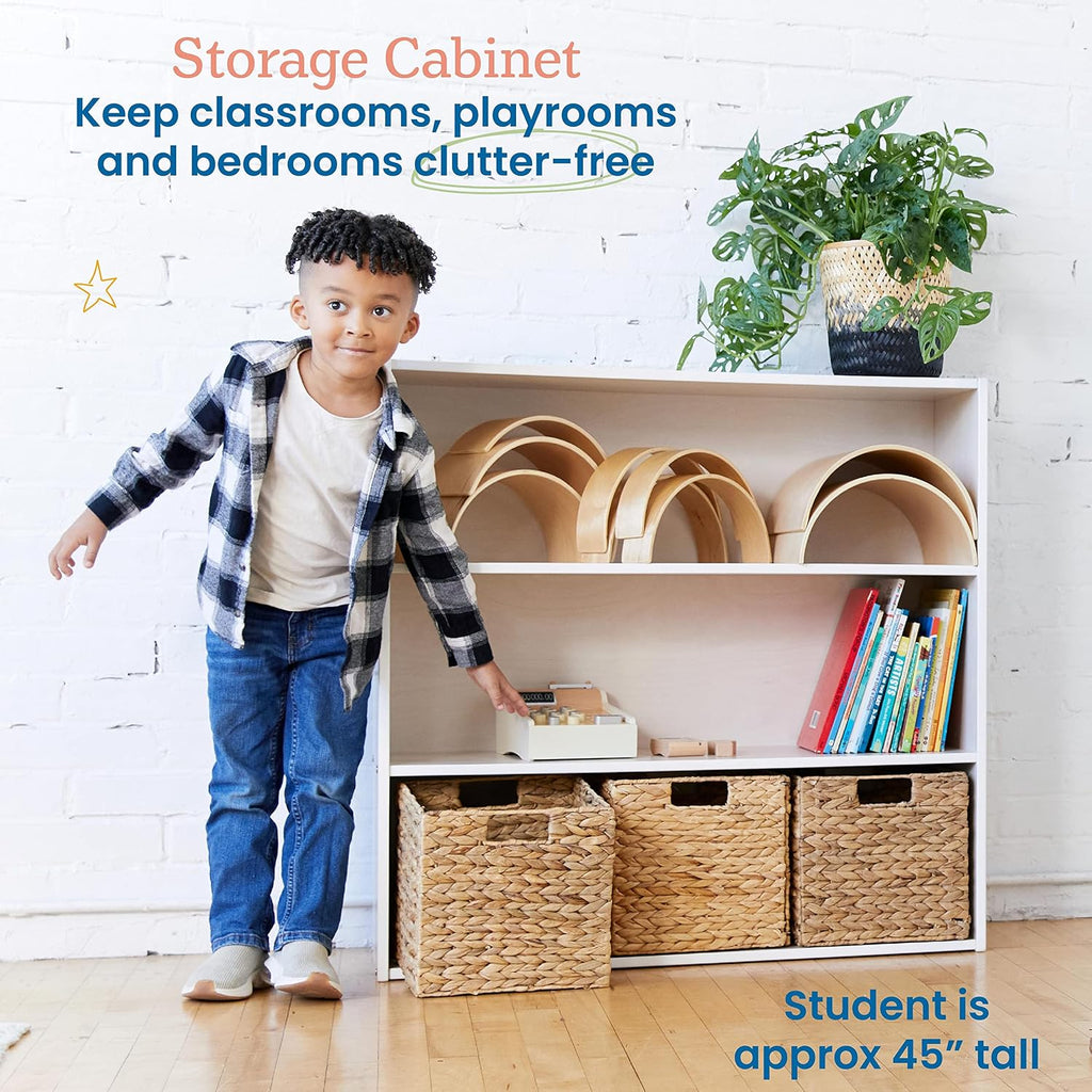 ECR4Kids Birch Streamline 3-Shelf Storage Cabinet, 36in High, Bookcase for Classroom and Playroom, White Wash